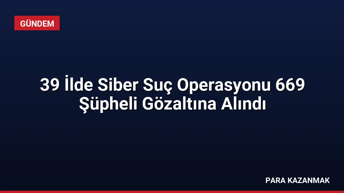 39 İlde Siber Suç Operasyonu 669 Şüpheli Gözaltına Alındı